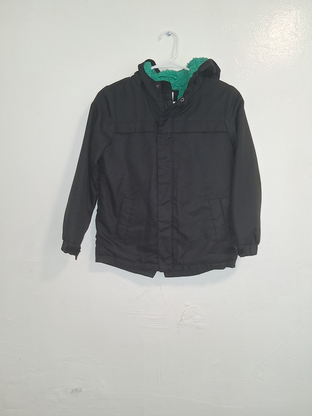 Cat & Jack Black Puffer Jacket with Green Sherpa Hood